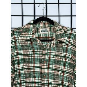 Vtg Pierre Cardin LS Flannel Shirt Mens L Green 70s Eclectic Grandpa Disco Colla